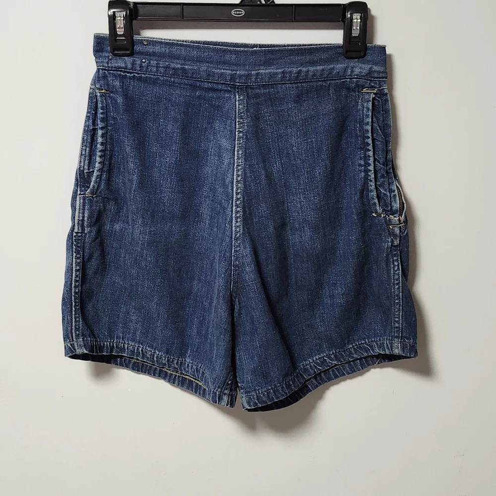VTG 1950s Levi's Denim Family Side Zip Dark Blue Jean Shorts RARE JR 14 - Picture 2 of 10